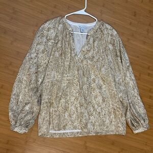 Tommy Bahama Cream & Tan Printed Peasant Blouse